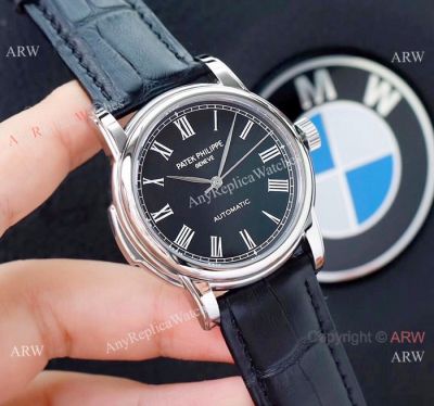 Copy Patek Philippe Calatrava Black Roman Dial watch Simple Style